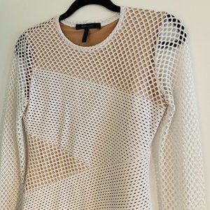 BCBGMAXAZRIA Fishnet White Long Sleeve Top